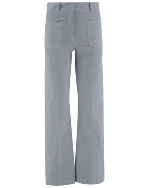 Ql2 Light Stretch Cotton Velvet Flared Pants With Pressed Center Crease - Blue