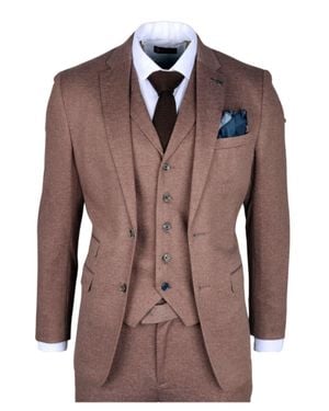 Robert Simon Nathan 3 Piece Slim Fit Suit - Brown