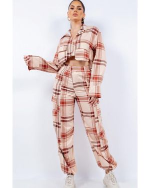 TRUEDAMES Cropped Shirt & Cargo Pants Set - Red