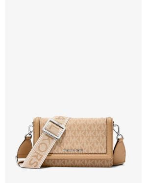 Michael Kors Jet Set Small Signature Logo Print Woven Smartphone Crossbody Bag - Natural