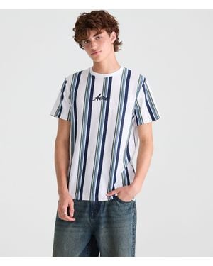 Aéropostale Vertical Stripe Logo Graphic Tee - Blue