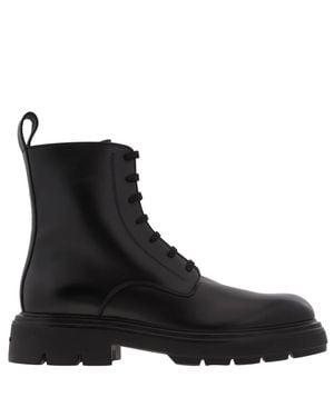 Ferragamo Ferragamo Leather Combat Boots, Size 9 E - Black