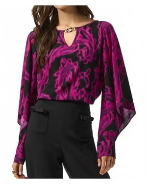 Joseph Ribkoff Paisley Print Georgette Long Sleeves Top - Red