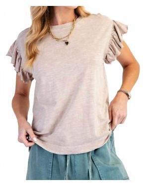 Easel Wing Sleeves Cotton Slub Mineral Washed Knit Top - Natural