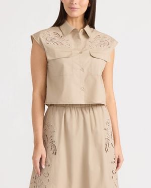 Ellen Tracy Applique Embroidered Shirt - Natural