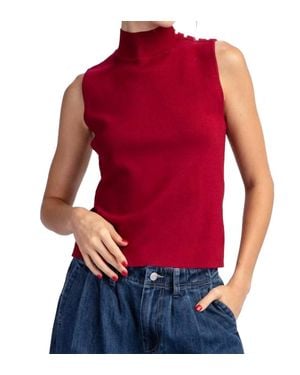 Eesome Mock Neck Sleeveless Sweater Top - Red