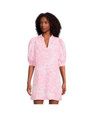 Lilly Pulitzer Mialeigh Dress Linen Puff Sleeve V-Neck Gbo1084 - Pink