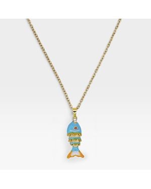Fashnzfab Stainless Steel Enamel Articulated Fish Pendant Necklace - Metallic