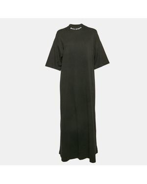 Palm Angels Logo Print Neck Jersey Midi T-Shirt Dress - Green