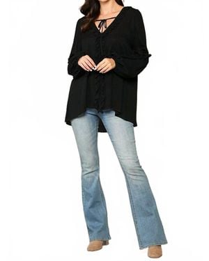 Gigio Enna Textured Puff Sleeve Top - Black