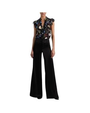 Alice + Olivia Arlette Silk Floral Flutter Blouse - Black