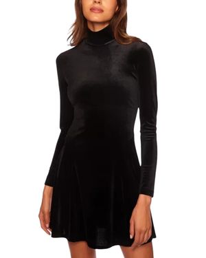Susana Monaco Velvet Mock Neck Fit And Flare Dress - Black