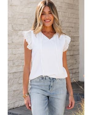 TRUEDAMES Embroide Ruffle Trim Textu Blouse - White