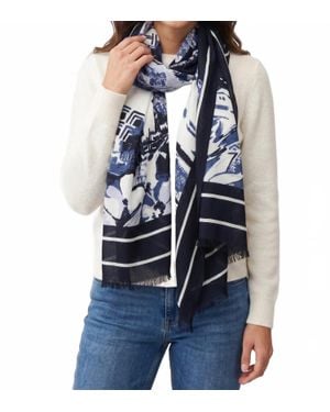 Joseph Ribkoff Floral Abstract Fringe Scarf - Blue