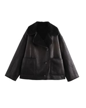 TRUEDAMES Reversible Fur & Leather Jacket - Black