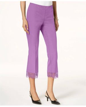 Alfani Lace Hem Pull On Cropped Pants - Purple