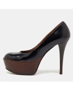 Marni Patent Leather Round Toe Platform Pumps - Brown