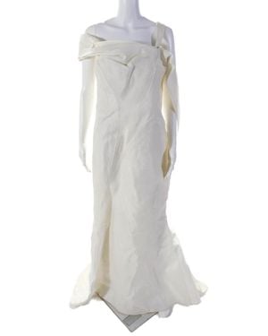 J. Mendel Cream Off Shoulder Fringe Detail Sleeveless Gown Dress - White