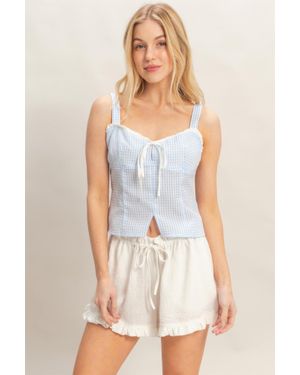 TRUEDAMES Gingham Sweetheart Tie-Front Cotton Tank Top - White