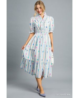 TRUEDAMES Vibrant Ruffle Smocked Midi Dress - Blue