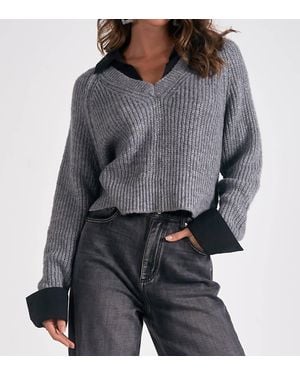 Elan V-Neck Sweater With Collar - Gray