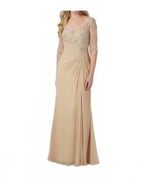 Christina Wu 3/4 Sleeves Scoop Neck Formal Evening Dress - Natural