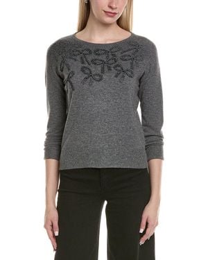 Sofiacashmere Bow Embellishment Wool & Cashmere-Blend Sweater - Gray
