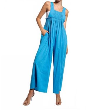 Love Smocked Textured Jumpsuit - Blue