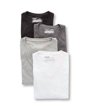 Chaps 4-Pack Underwear V-Neck Shirt - White