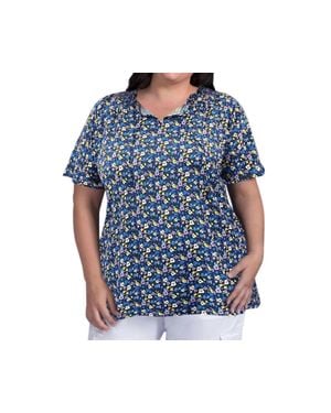 On The Plus Side Printed Short Sleeve Ruffle And Tie Top - Blue