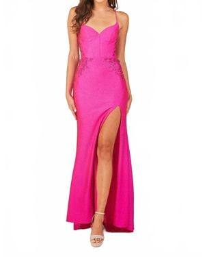 Lucci Lu Sweetheart Neckline With High Slit Evening Dress - Pink