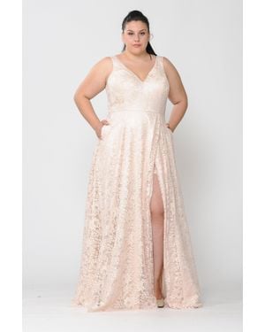 TRUEDAMES Formal Plus Size Lace Dresses - Pink