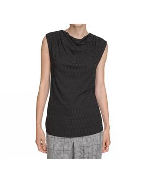 Calvin Klein Jacquard Cowl-Neck Sleeveless Top - Black