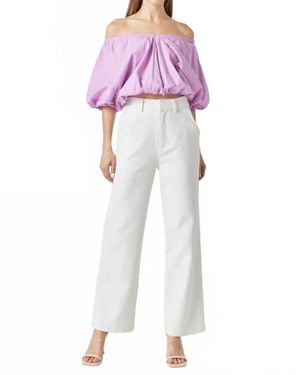 Endless Rose Cropped V-Neck Puff Sleeve Top - Purple