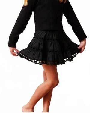 Theme Girl's Sofia Heart Bow Lace Mini Skirt - Black
