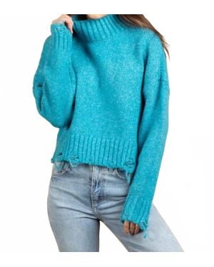 Fashion District LA Long Sleeve Mock Neck Distressed Sweater - Blue