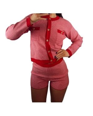 Et Clet Striped Cardigan & Shorts Set - Red