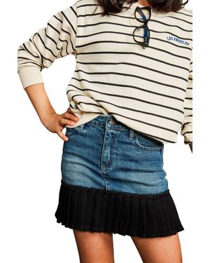 Tractr Girl's Mixed Denim Pleated Hem Mini Skirt - Blue