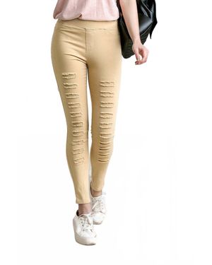 Umgee High Waist Distressed Jeggings - Natural