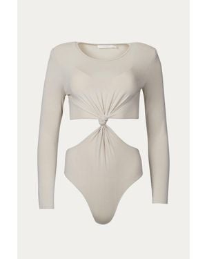 Lush Strong-Shoulder Cutout Bodysuit - White