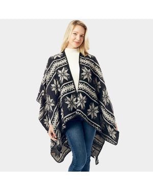 TRUEDAMES Reversible Snowflake Pattern Ruana Poncho - Black