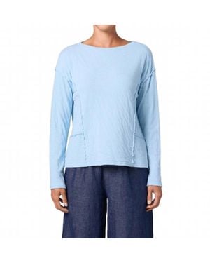 cut-loose Long Sleeve Raw Edge Top - Blue