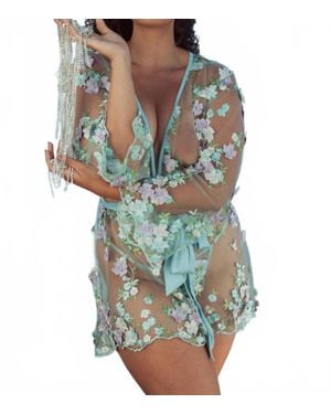 Kilo Brava Embroidered Short Robe - Blue