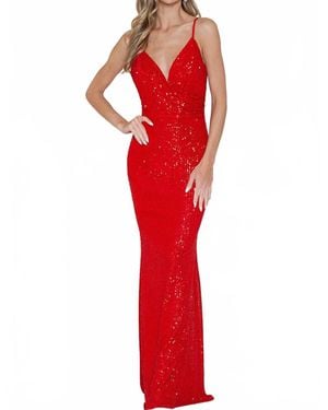 Maniju Sultry V Neckline Prom Dress - Red