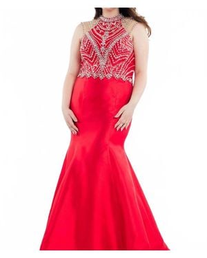Rachel Allan Rhinestones Mikado Mermaid Gown - Red
