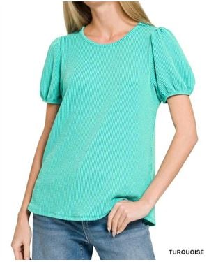 Zenana Puff Sleeve Corded Shirt - Green