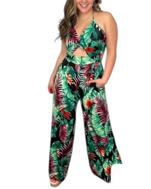 Eldridge I Said It All Cutout Wide Leg Jumpsuit - Green