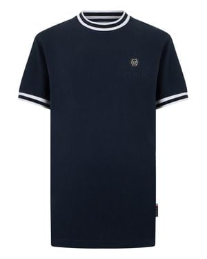 Philipp Plein Round Neck T-Shirt Placca Stripes - Blue