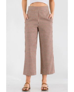 TRUEDAMES Gingham High Waist Pants - Brown