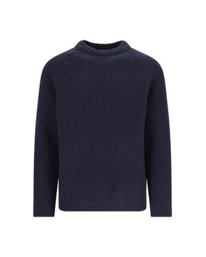 Closed Ribbed Wool Sweater - Blue